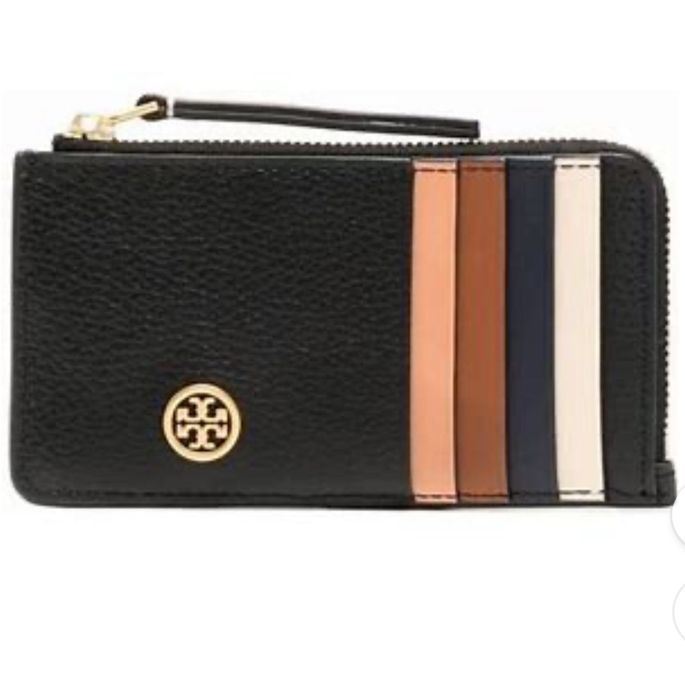 Tory Burch Black Multi-Color Key & Card Holder